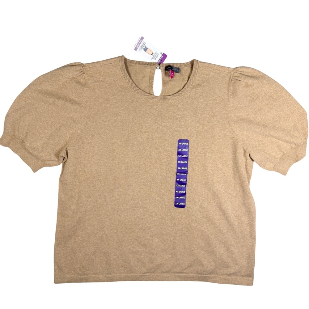 Vince Camuto Sweater Womens XXL Tan New Short Sleeve Puff Shoulder Keyhole Back
